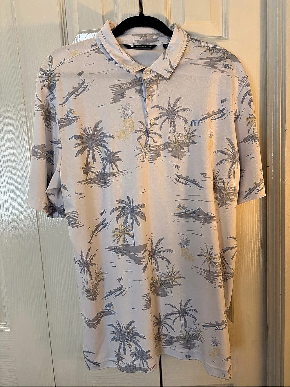TravisMathew Port Day ACC Tropical Polo White & Blue XL